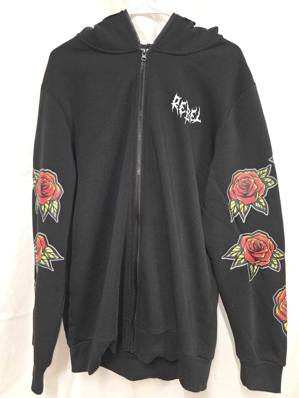 rebels Black Hoodie with Red and Yellow Rose Sleeve Design With Mask